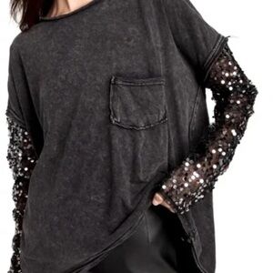 We the free - Celine Women's Black Sequin Sleeve Top